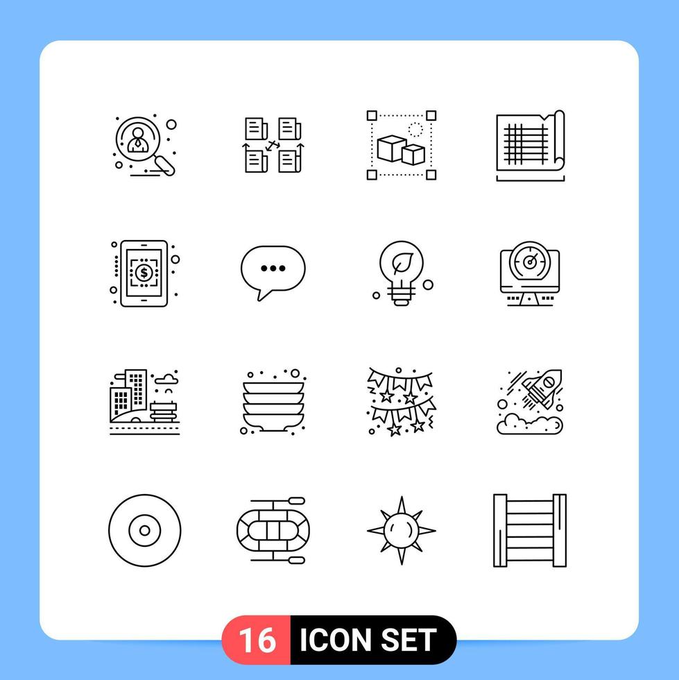 Modern Set of 16 Outlines and symbols such as map drafting data construction processing Editable Vector Design Elements