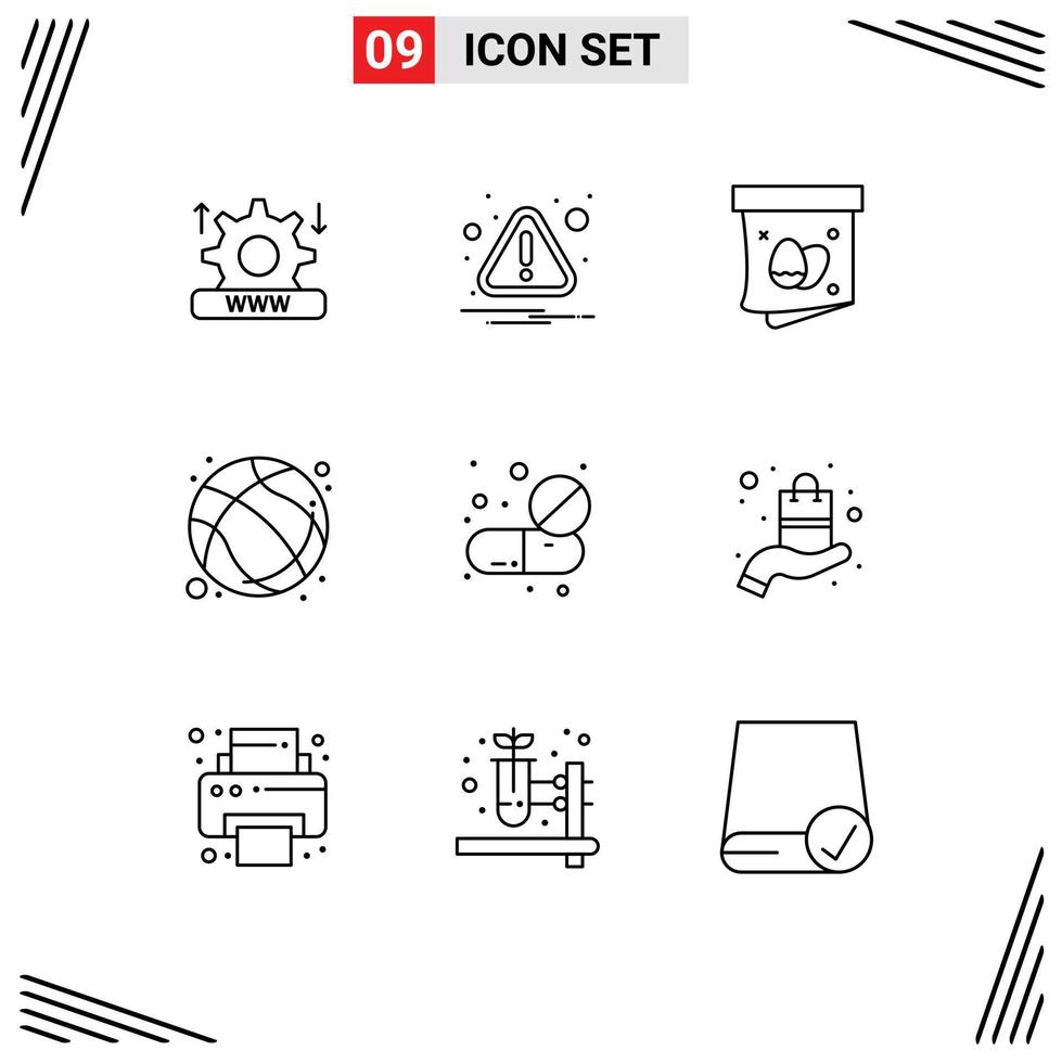 9 Outline concept for Websites Mobile and Apps capsule sport egg game ball Editable Vector Design Elements