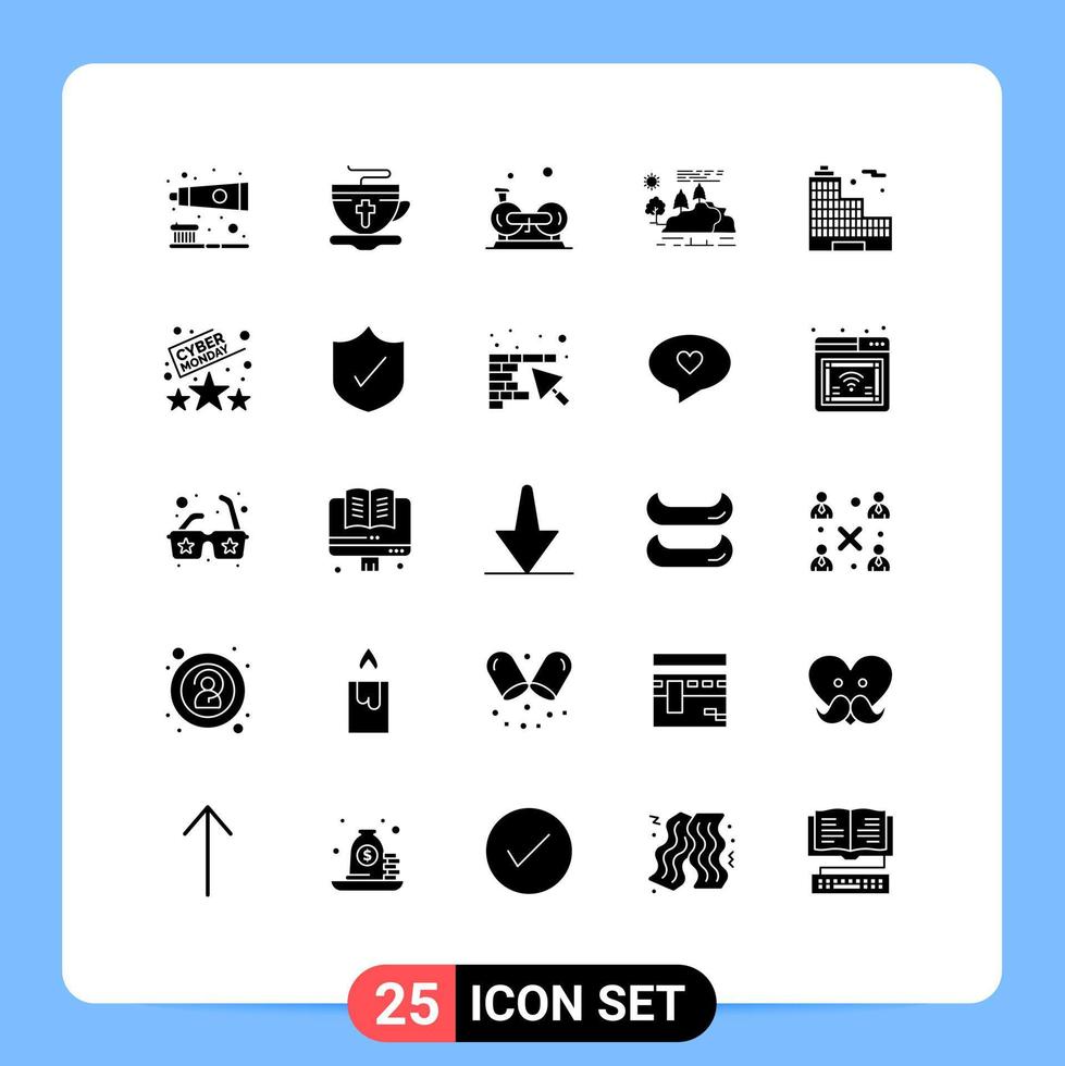 Universal Icon Symbols Group of 25 Modern Solid Glyphs of rain nature cycling landscape cardio Editable Vector Design Elements