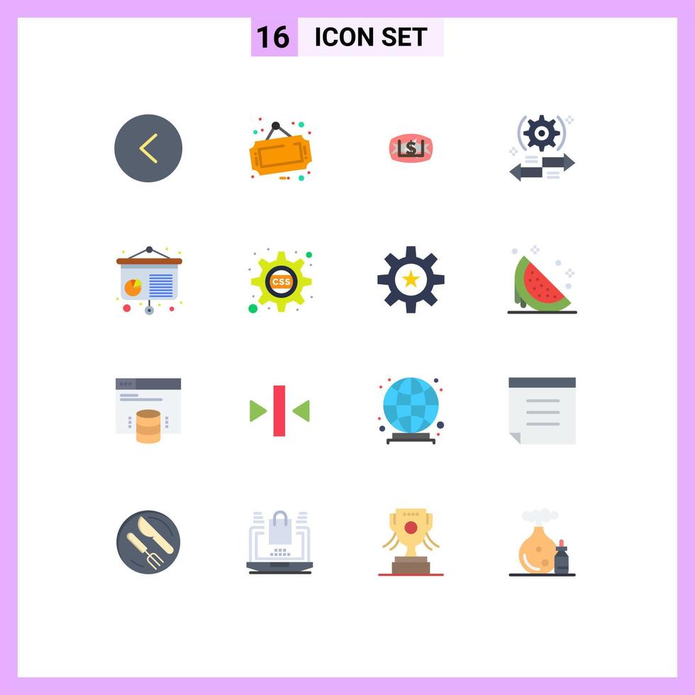 Universal Icon Symbols Group of 16 Modern Flat Colors of conference right dollar left gear Editable Pack of Creative Vector Design Elements
