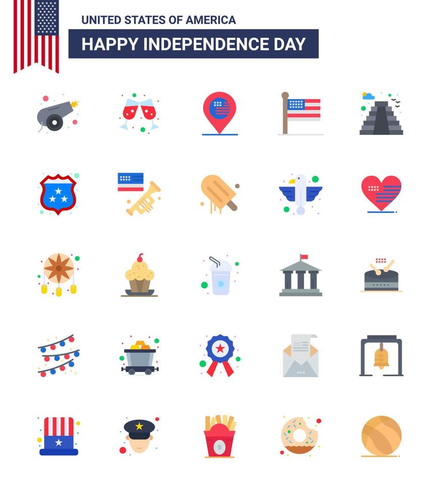 Happy Independence Day Pack of 25 Flats Signs and Symbols for landmark american location usa states Editable USA Day Vector Design Elements