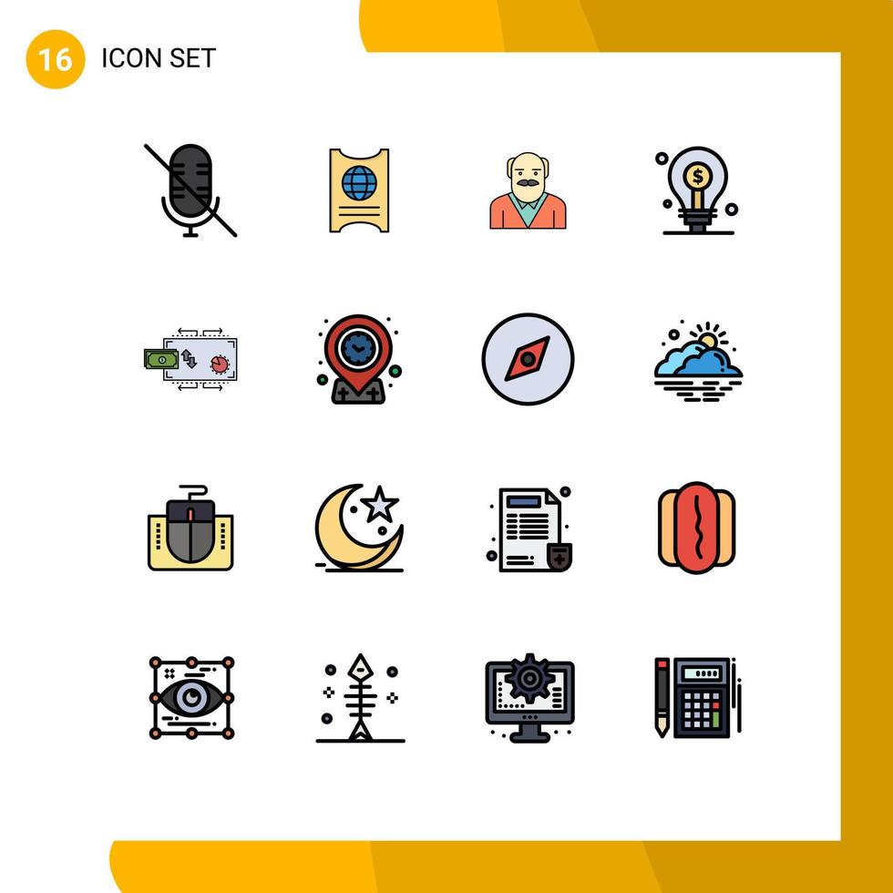 grupo de símbolos de iconos universales de 16 líneas de flujo de inversión llenas de colores planos modernos que invierten negocios elementos de diseño de vectores creativos editables