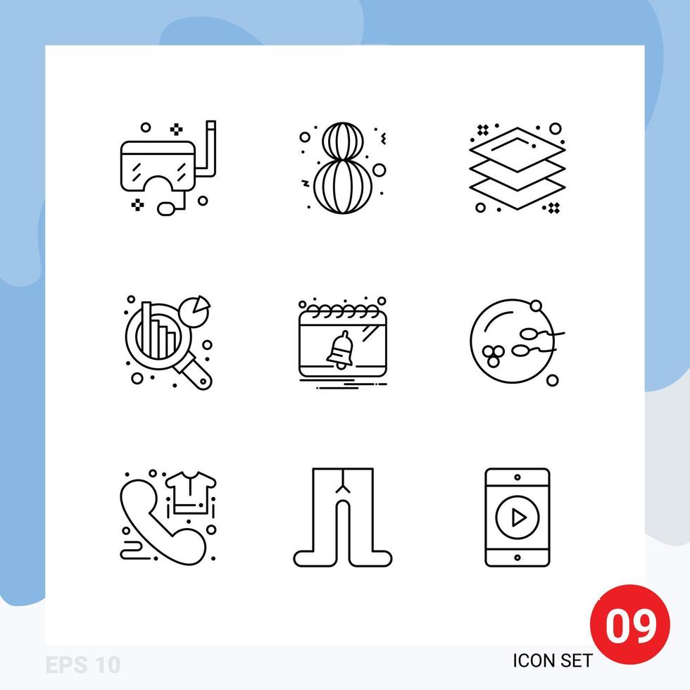 Pictogram Set of 9 Simple Outlines of date bell woman information analysis chart analysis Editable Vector Design Elements
