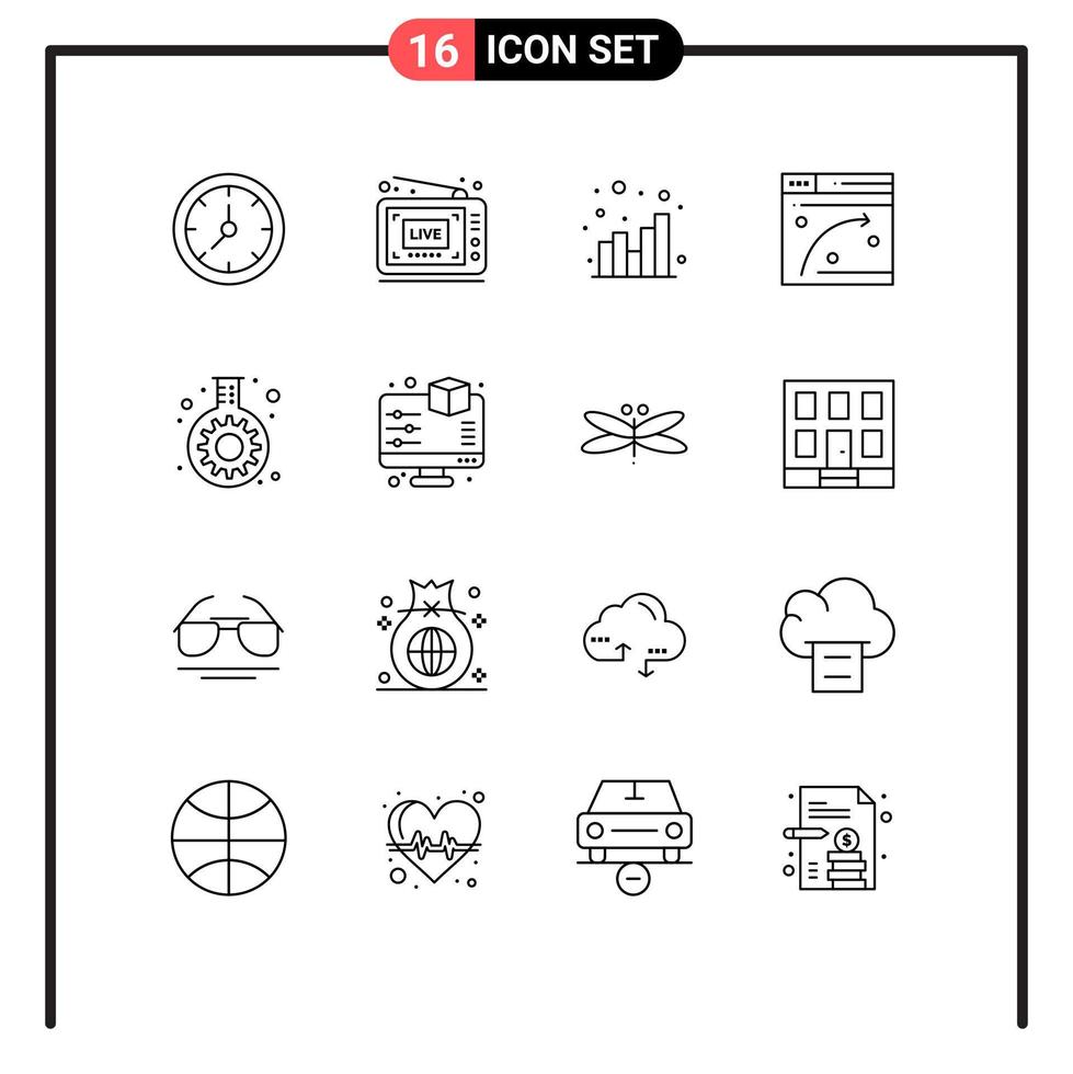 Group of 16 Outlines Signs and Symbols for flask hosting analytics window web Editable Vector Design Elements
