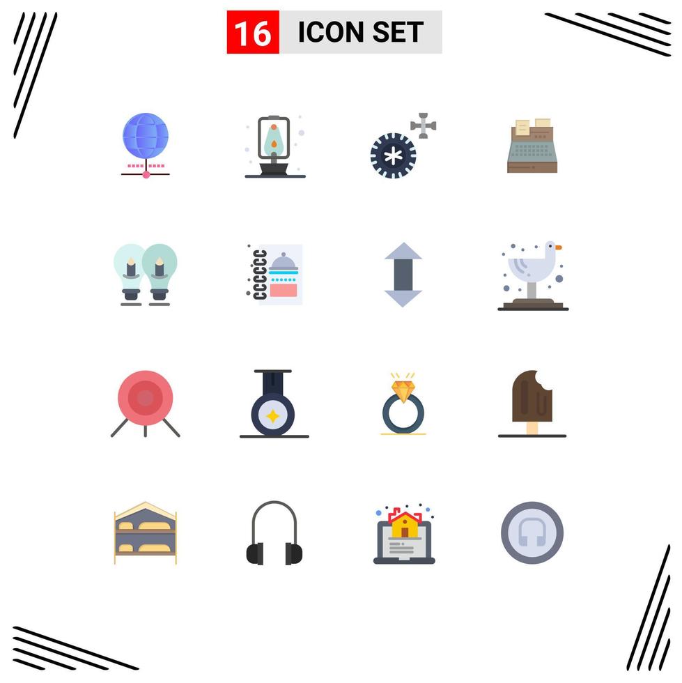 Group of 16 Modern Flat Colors Set for pencil idea service bulb printer Editable Pack of Creative Vector Design Elements