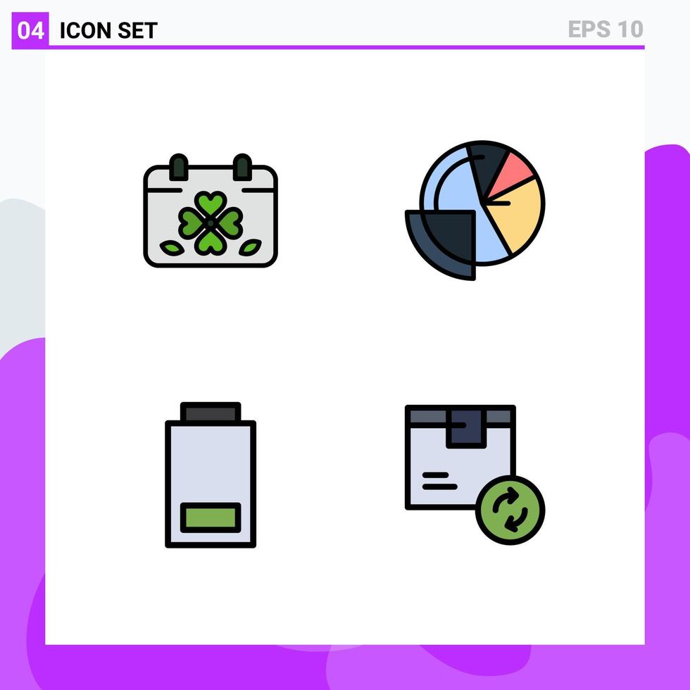 Set of 4 Commercial Filledline Flat Colors pack for calendar finance leaf analysis devices Editable Vector Design Elements