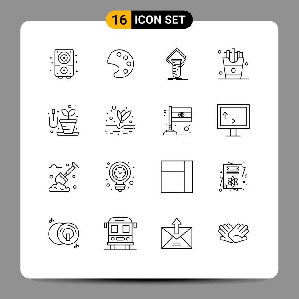 16 Thematic Vector Outlines and Editable Symbols of hobbies french fries lab food drink Editable Vector Design Elements