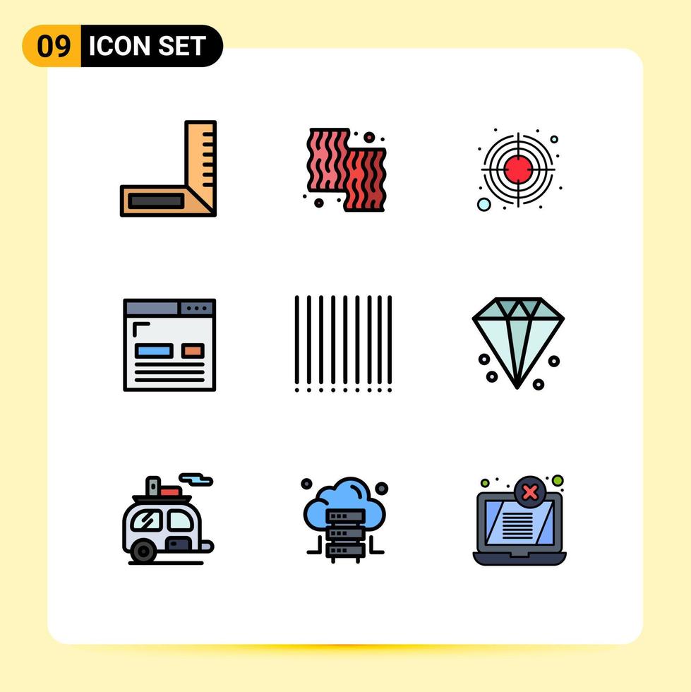9 Filledline Flat Color concept for Websites Mobile and Apps barcode layout focus development coding Editable Vector Design Elements