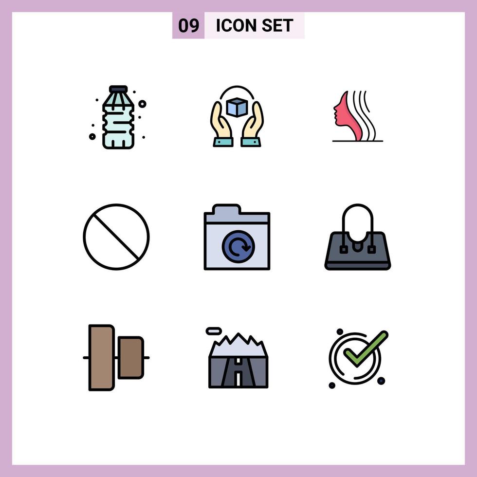 9 Universal Filledline Flat Colors Set for Web and Mobile Applications refresh stop responsibility forbidden face Editable Vector Design Elements