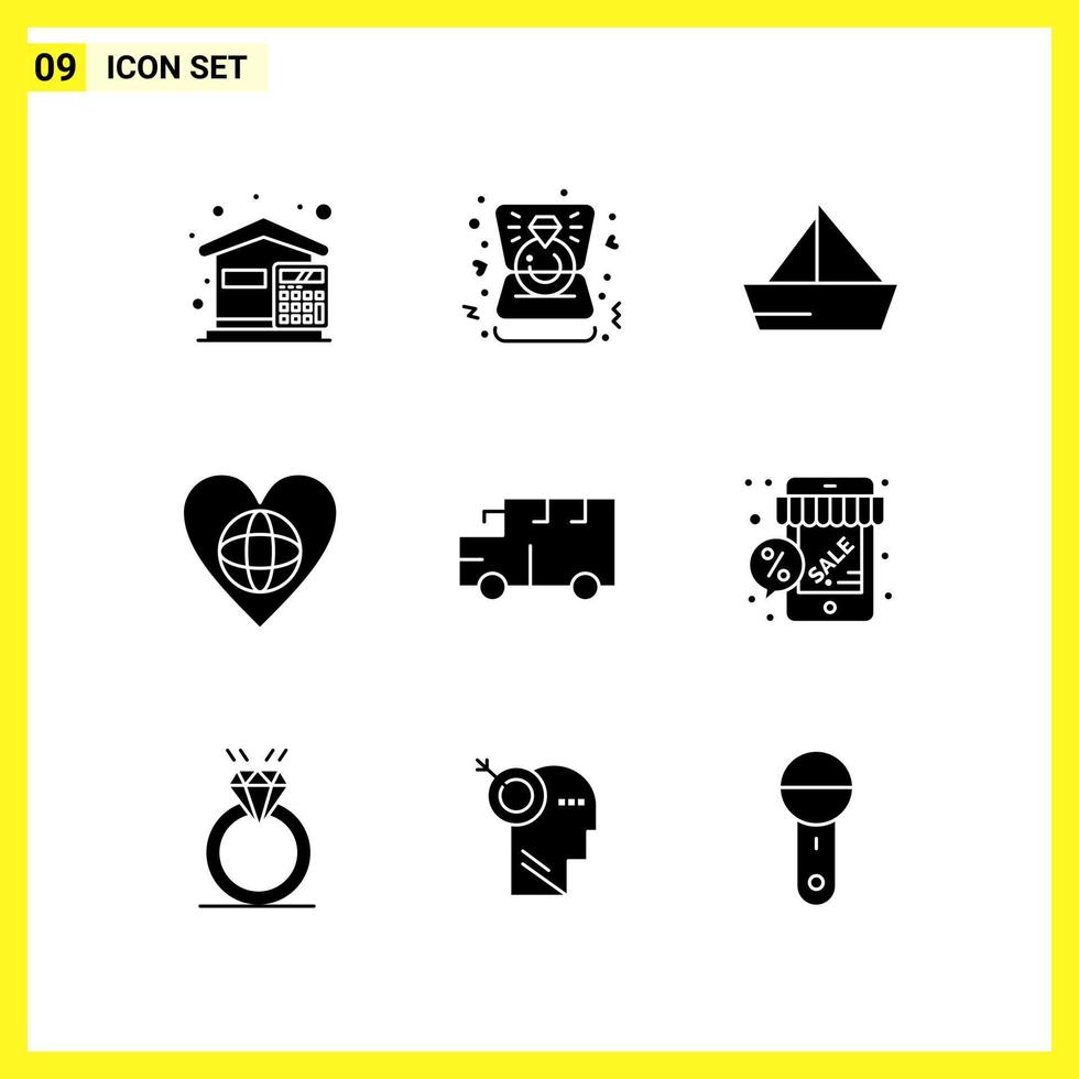 9 conjunto de iconos símbolos sólidos simples signo de glifo sobre fondo blanco para aplicaciones móviles de diseño de sitios web y medios impresos fondo de vector de icono negro creativo