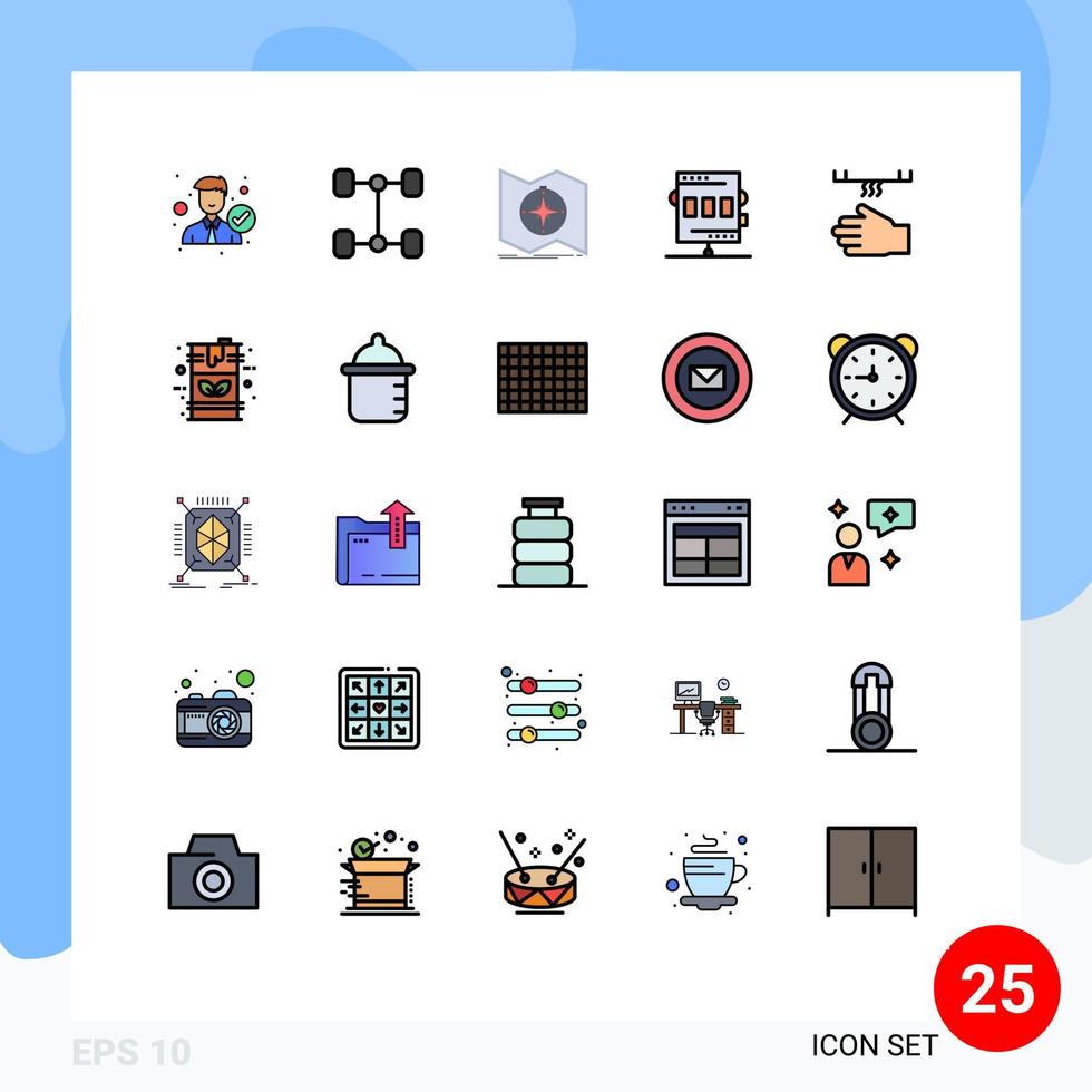 Filled line Flat Color Pack of 25 Universal Symbols of bath game explore chronometer activities Editable Vector Design Elements