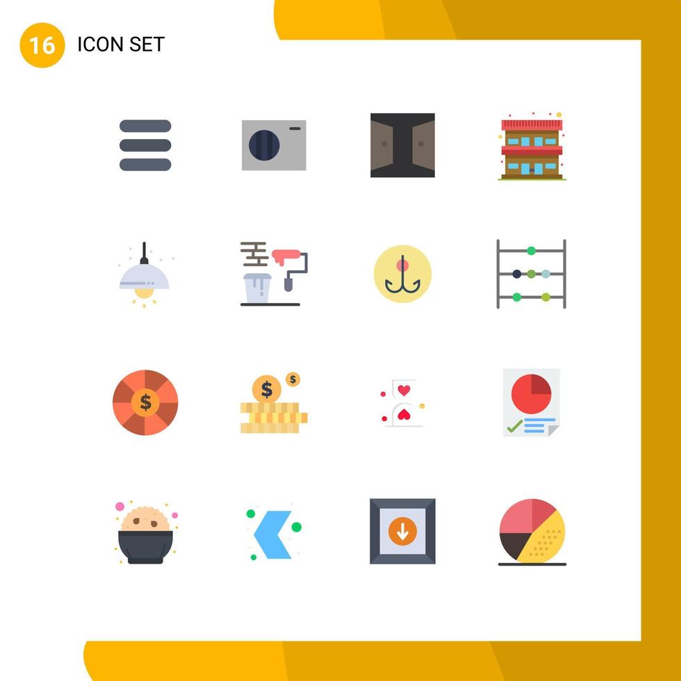 paquete de 16 signos y símbolos modernos de colores planos para medios de impresión web, como alojamiento de viaje en la puerta de casa, paquete editable de elementos creativos de diseño de vectores