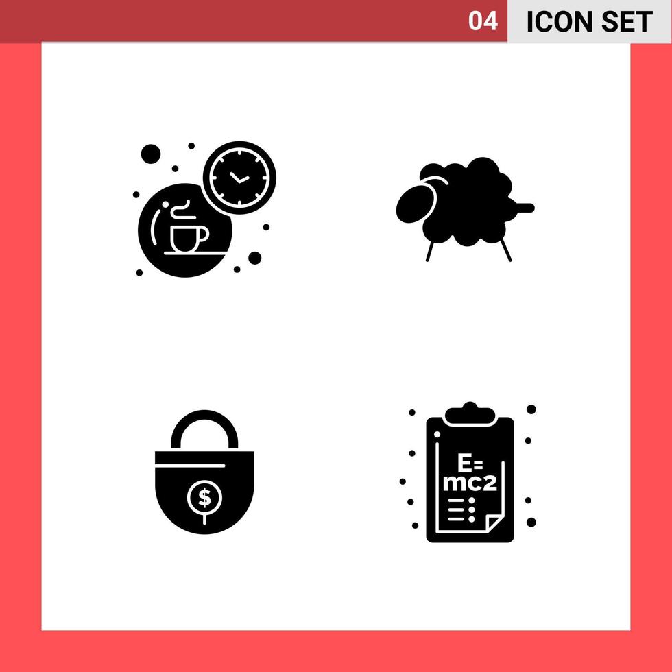 4 Icon Pack Solid Style Glyph Symbols on White Background Simple Signs for general designing Creative Black Icon vector background