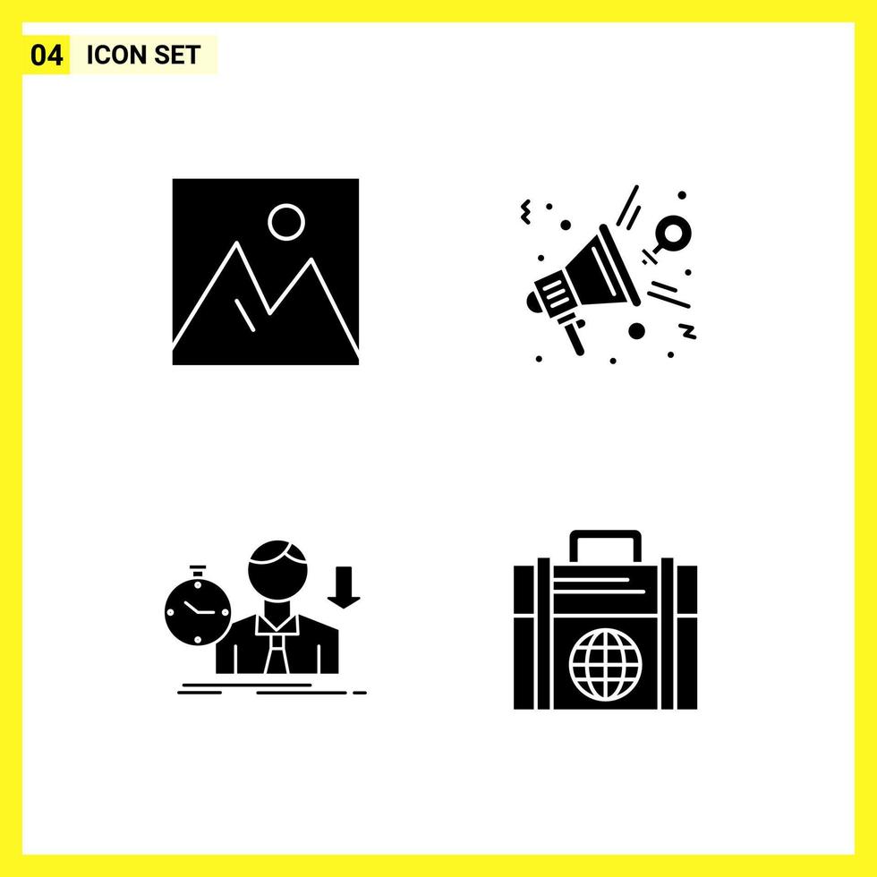 4 Icon Set Simple Solid Symbols Glyph Sign on White Background for Website Design Mobile Applications and Print Media Creative Black Icon vector background