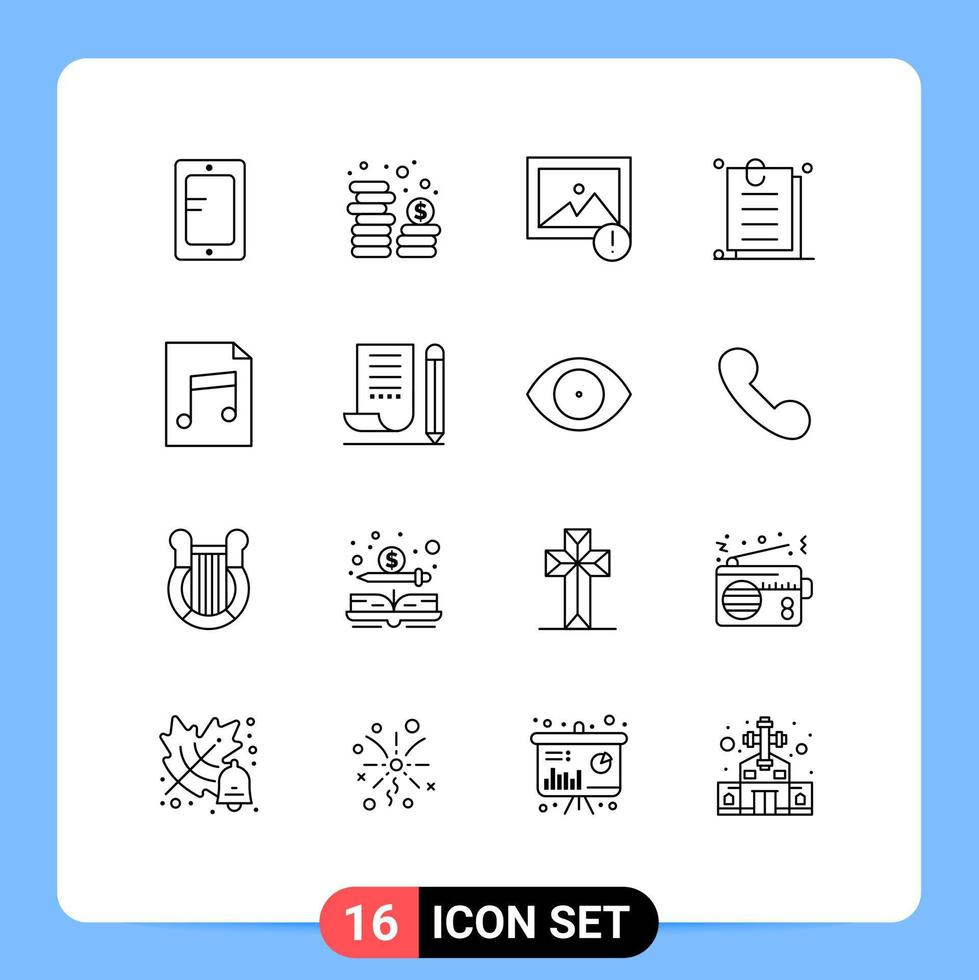 Editable Vector Line Pack of 16 Simple Outlines of document website alert ui interface Editable Vector Design Elements