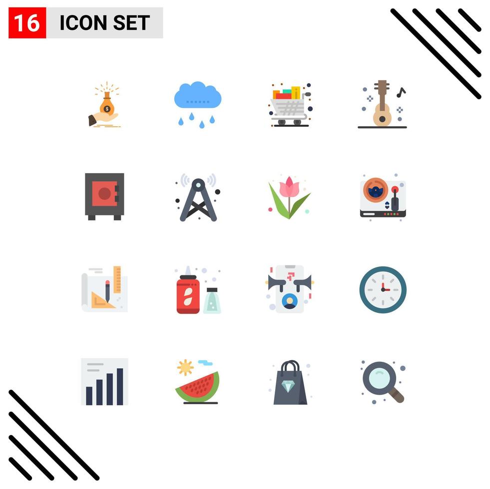 16 Universal Flat Colors Set for Web and Mobile Applications audio shopping cloud groceries cart Editable Pack of Creative Vector Design Elements