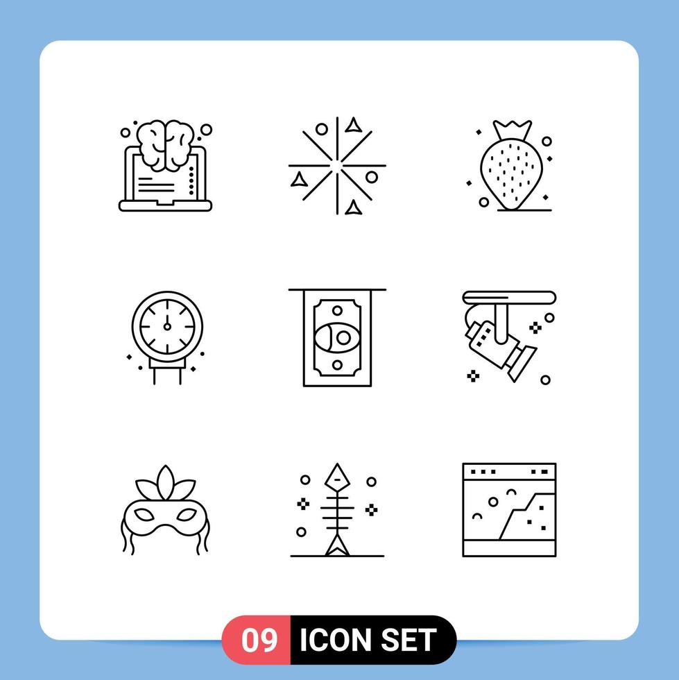 Editable Vector Line Pack of 9 Simple Outlines of money atm berry plumbing mechanical Editable Vector Design Elements