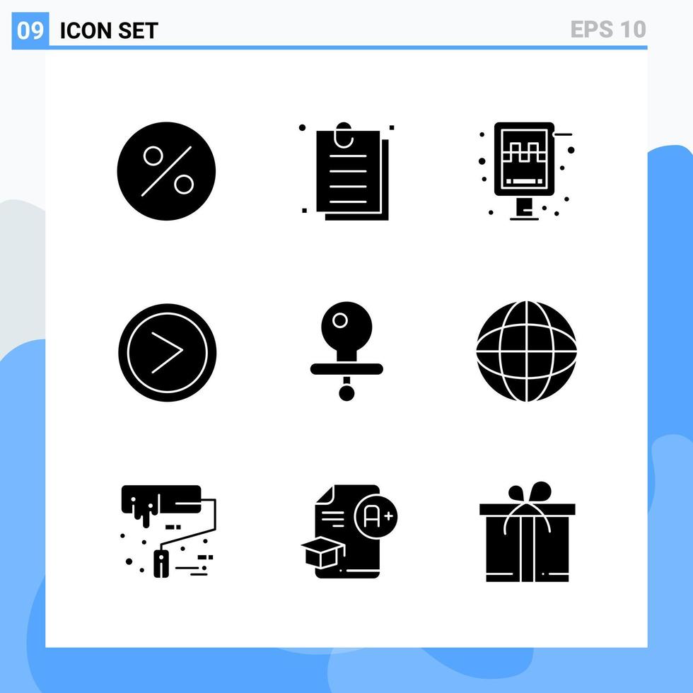 Modern 9 solid style icons Glyph Symbols for general use Creative Solid Icon Sign Isolated on White Background 9 Icons Pack Creative Black Icon vector background