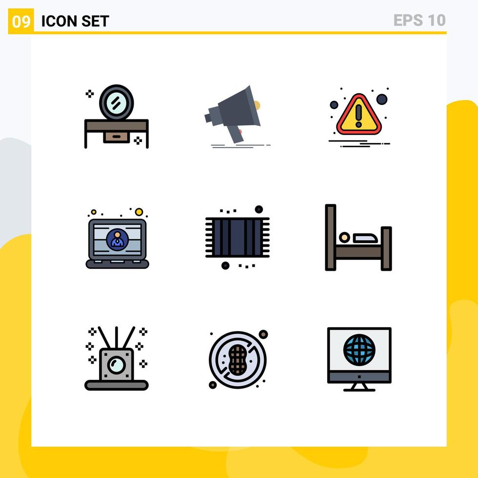 9 iconos creativos signos y símbolos modernos de elementos de diseño de vector editables de error de computadora de medios de empleado de computadora portátil
