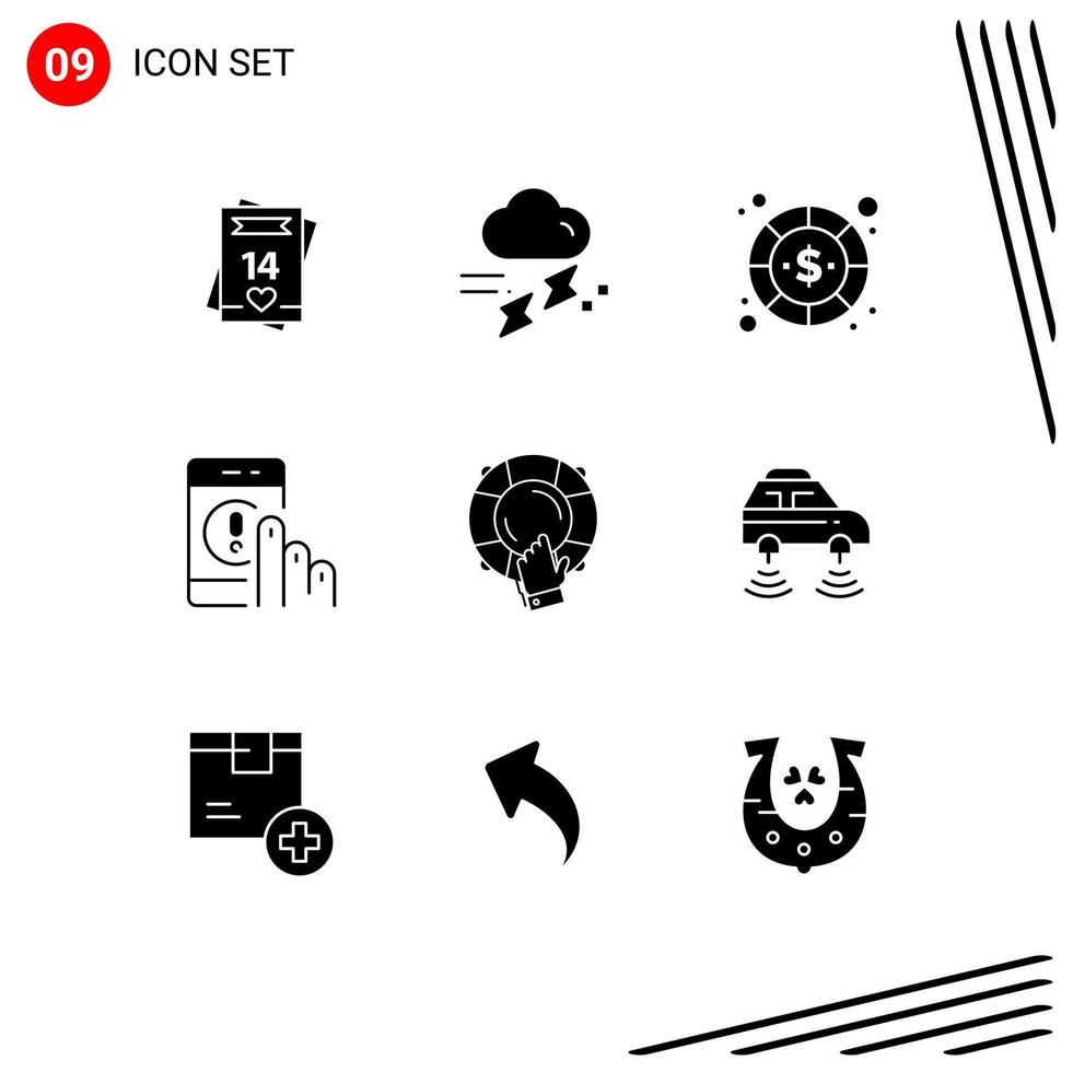 9 Solid Glyph concept for Websites Mobile and Apps contact click rainy payment dollar Editable Vector Design Elements