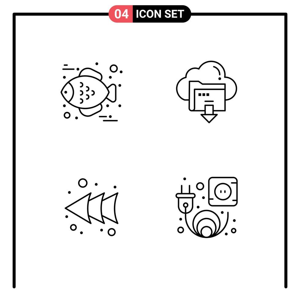 4 Universal Line Signs Symbols of fish left download cloud electric Editable Vector Design Elements