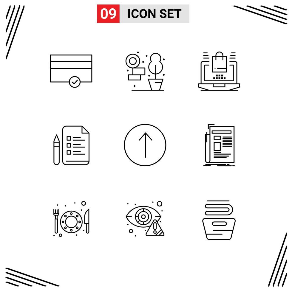 Mobile Interface Outline Set of 9 Pictograms of gazette symbols online arrow pen Editable Vector Design Elements