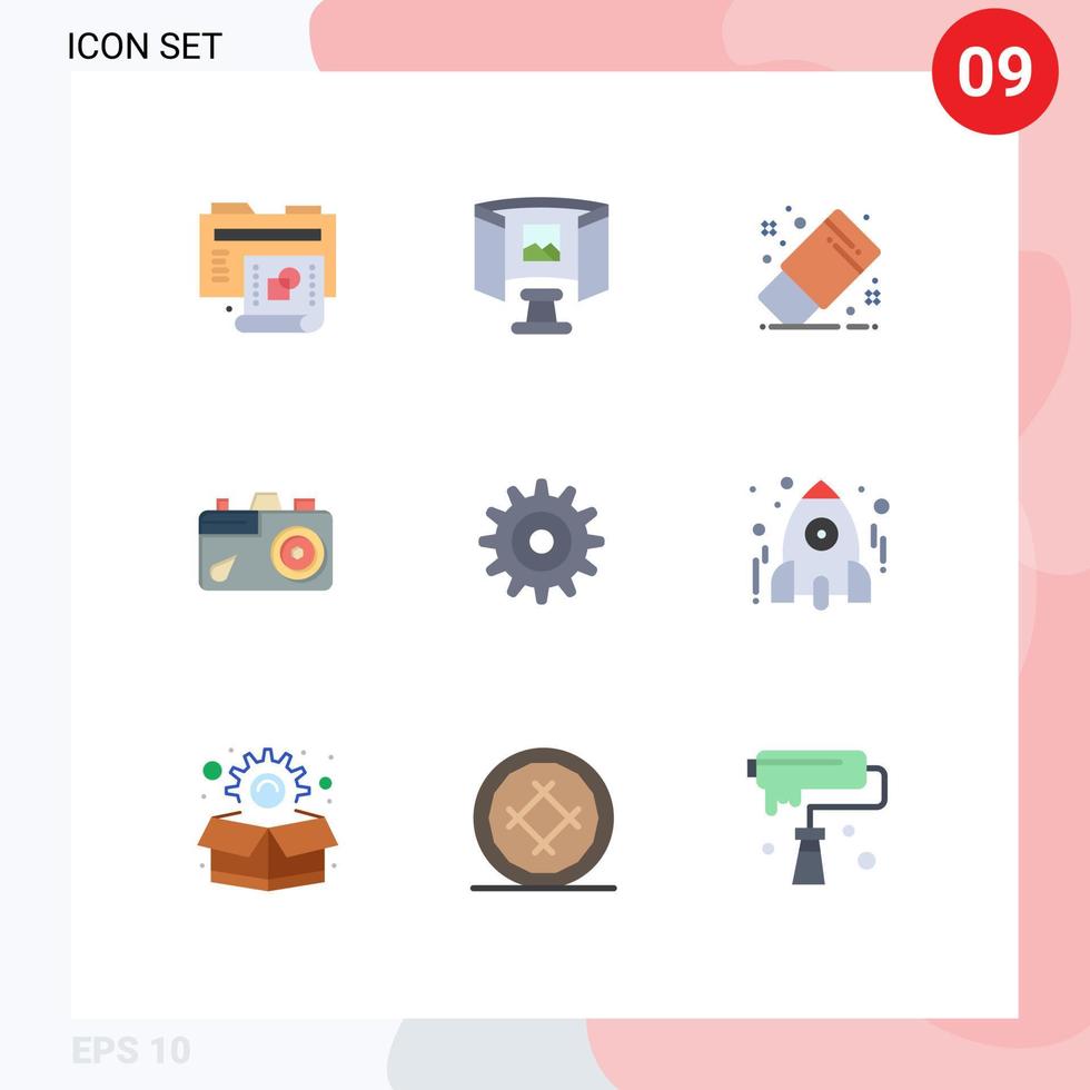 grupo de símbolos de icono universal de 9 colores planos modernos de configuración de imagen dibujar cámara de imagen elementos de diseño vectorial editables vector