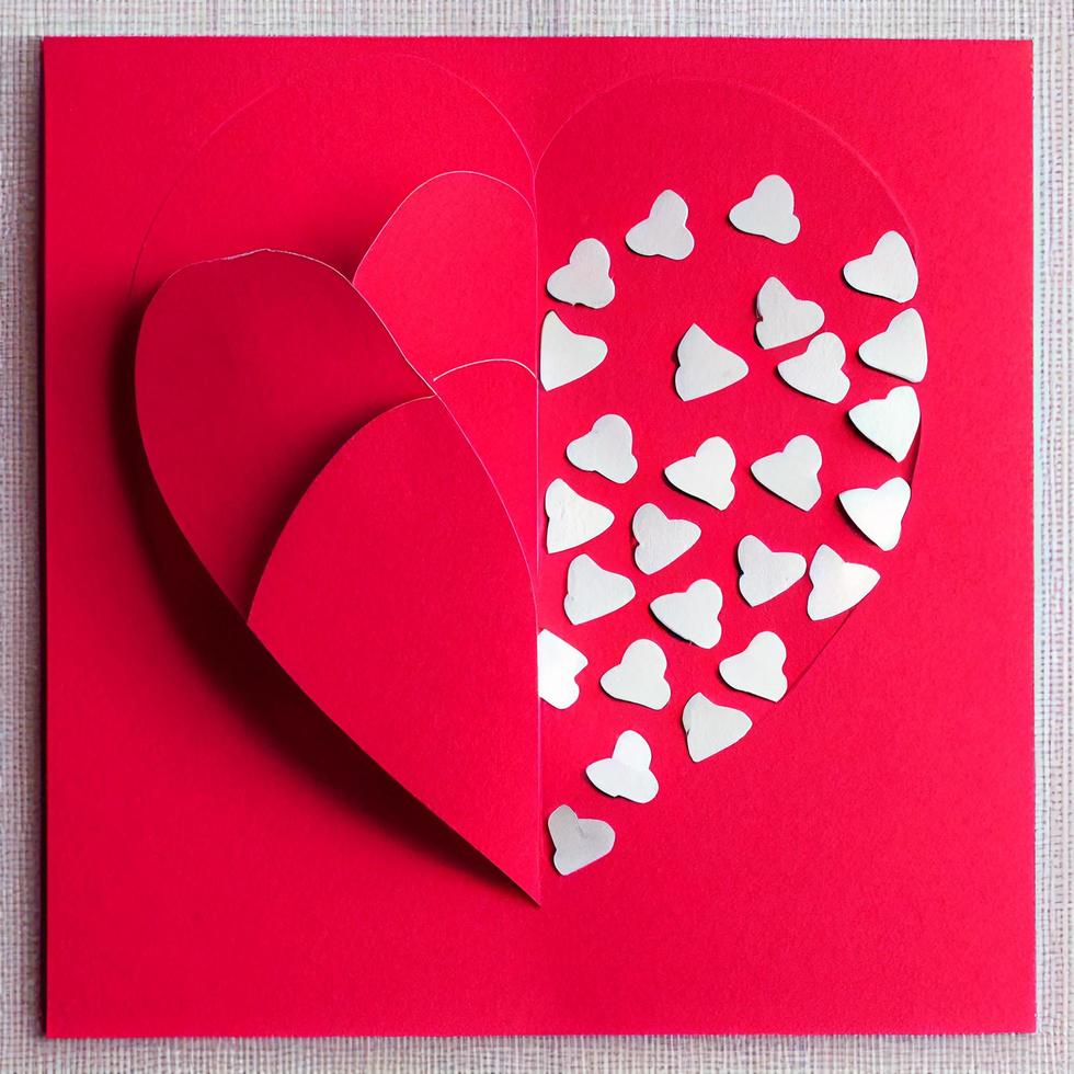 corazón de papel cortado - tarjeta de amor del día de san valentín rojo abierto foto
