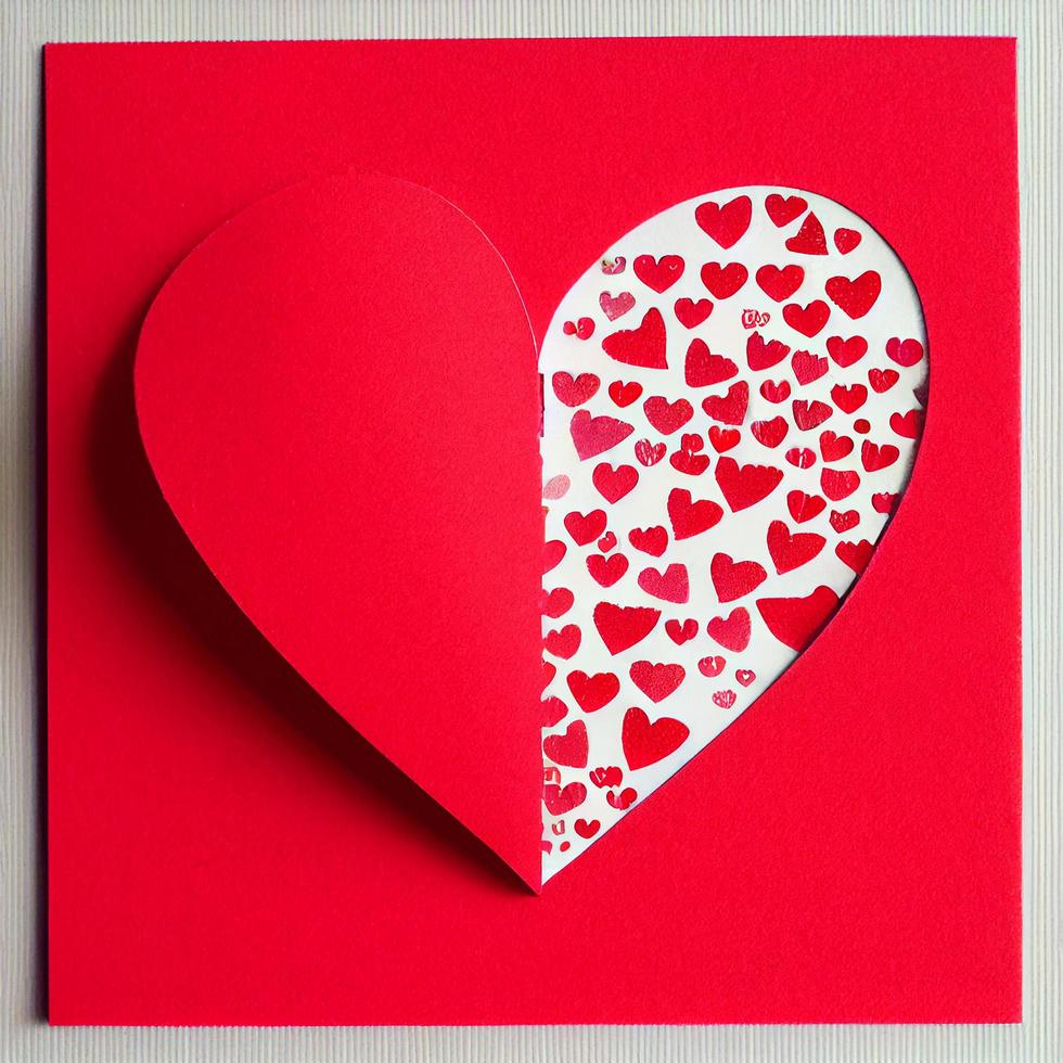 Cutted paper Heart - Valentines Day Love Card Red Open photo