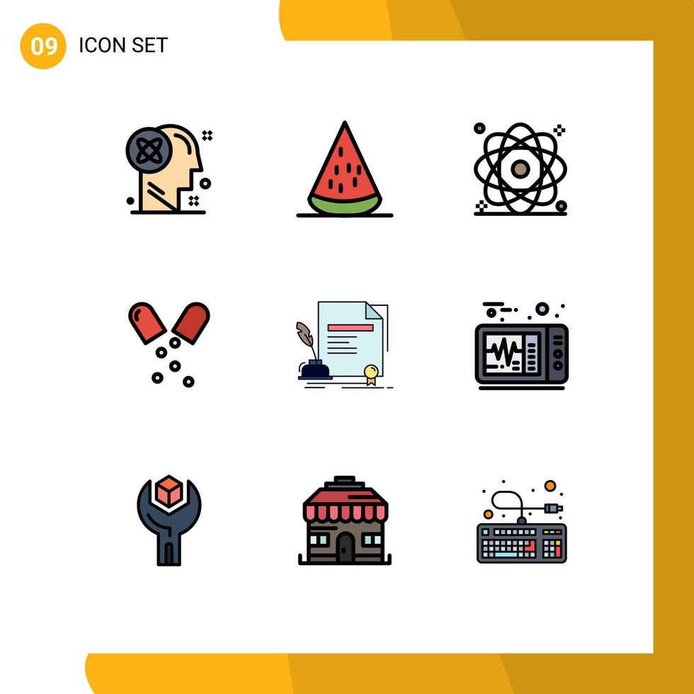 Set of 9 Modern UI Icons Symbols Signs for healthcare antibiotics fruits power molecule Editable Vector Design Elements