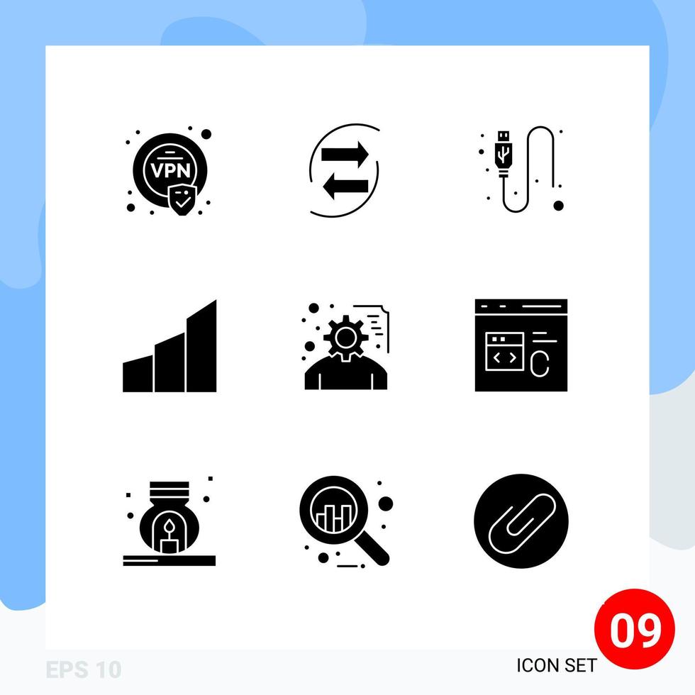 Set of 9 Vector Solid Glyphs on Grid for office blocks buildings paper architecture wire Editable Vector Design Elements