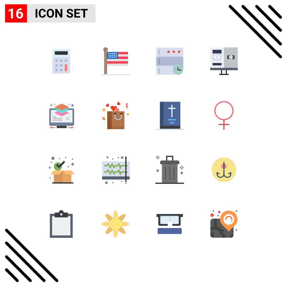 Group of 16 Flat Colors Signs and Symbols for layers arrange server development computer Editable Pack of Creative Vector Design Elements