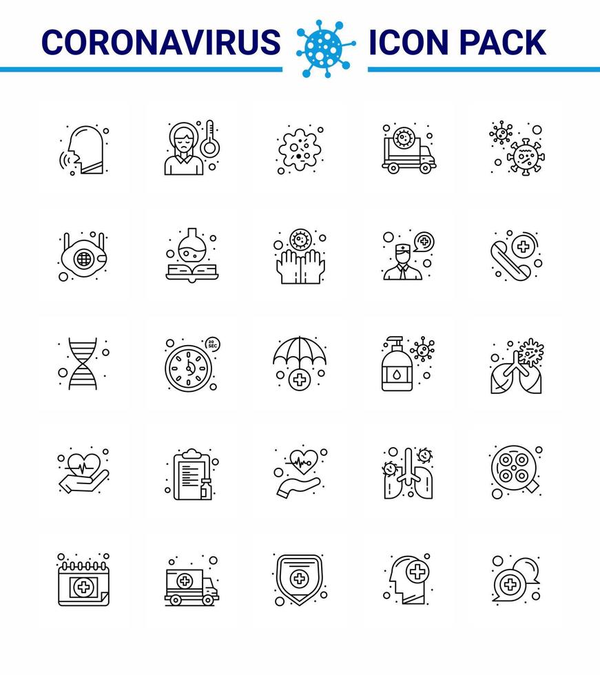 Coronavirus Precaution Tips icon for healthcare guidelines presentation 25 line icon pack such as transmission corona sick ambulance patogen viral coronavirus 2019nov disease Vector Design Elemen