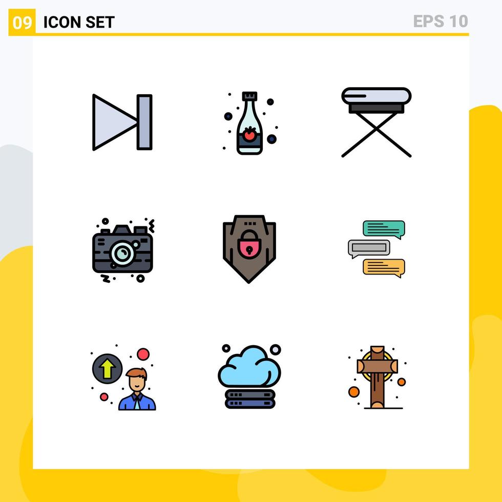 Modern Set of 9 Filledline Flat Colors and symbols such as internet picture chair photo camera Editable Vector Design Elements