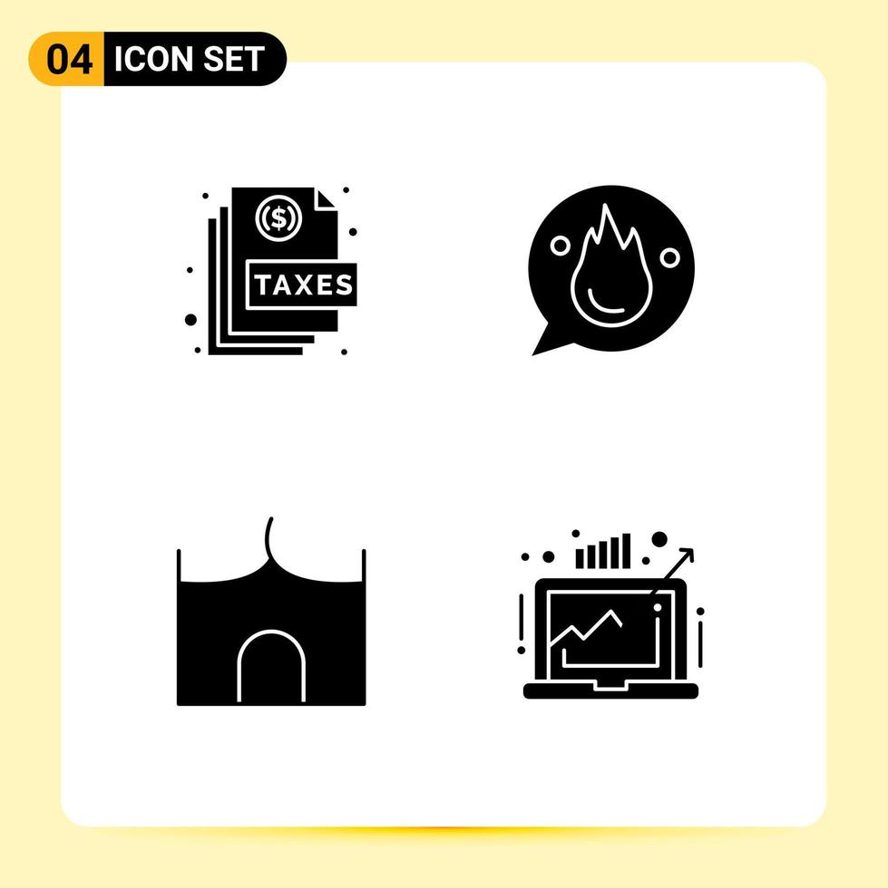 Group of 4 Solid Glyphs Signs and Symbols for action training page career castle building Editable Vector Design Elements