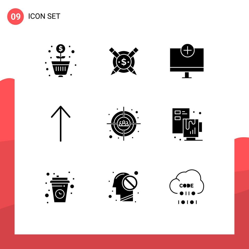 9 User Interface Solid Glyph Pack of modern Signs and Symbols of users auditory add up hardware Editable Vector Design Elements