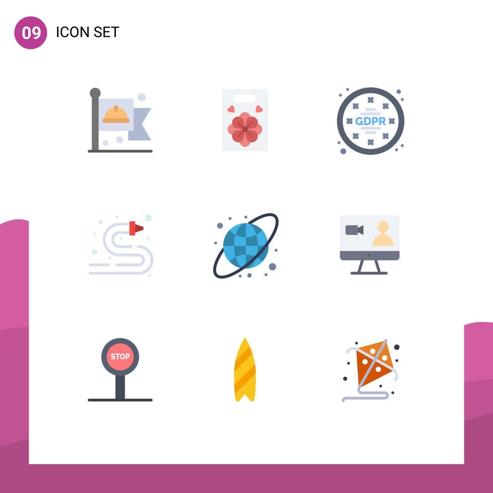User Interface Pack of 9 Basic Flat Colors of earth globe circular privacy water hose hose Editable Vector Design Elements
