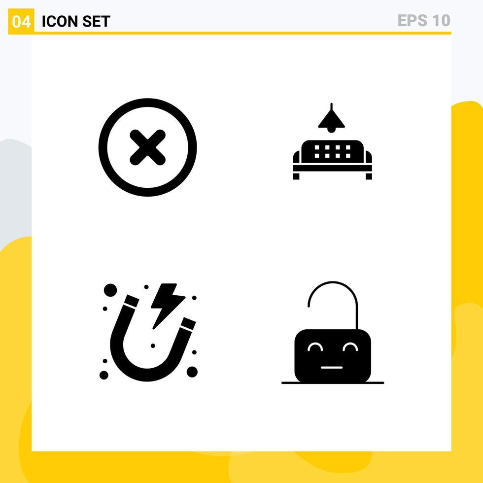 Mobile Interface Solid Glyph Set of 4 Pictograms of basic power sofa home control Editable Vector Design Elements