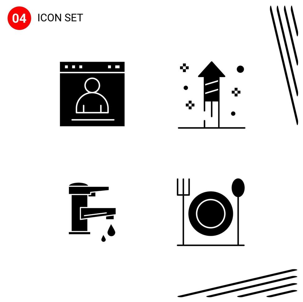 Collection of 4 Vector Icons in solid style Pixle Perfect Glyph Symbols for Web and Mobile Solid Icon Signs on White Background 4 Icons Creative Black Icon vector background