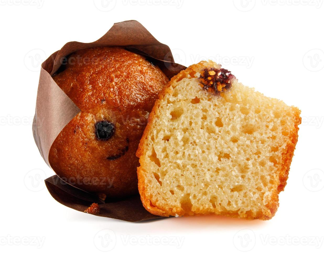 Whole and half muffin isolated on white background. Full clipping path. photo