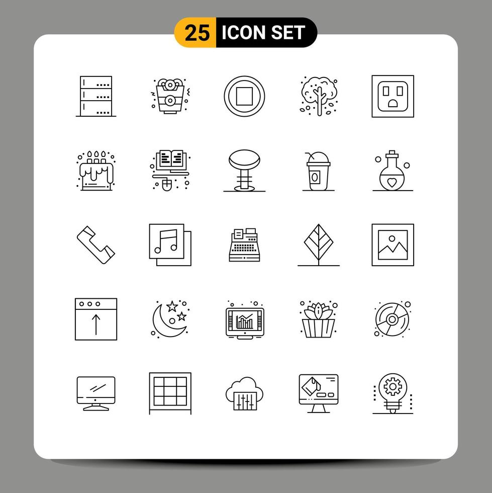 Set of 25 Modern UI Icons Symbols Signs for candle socket music electric thanksgiving Editable Vector Design Elements