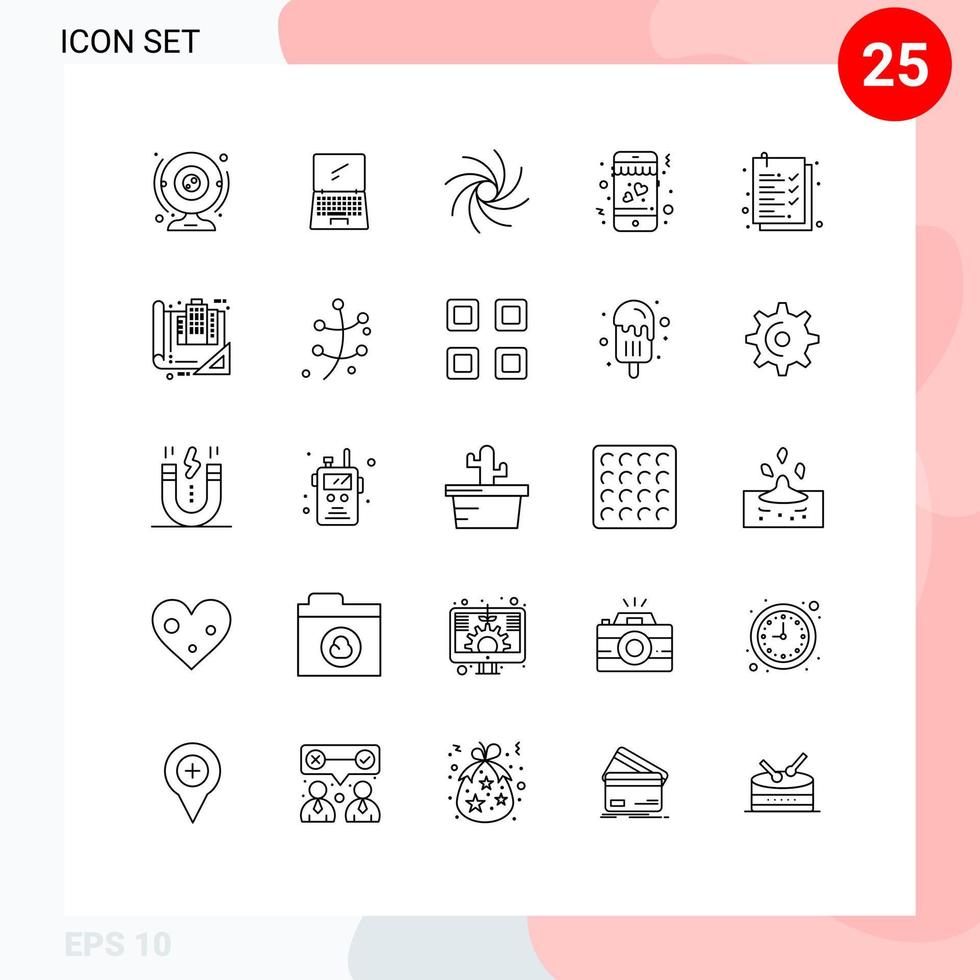 25 Creative Icons Modern Signs and Symbols of clipboard mobile imac love universe Editable Vector Design Elements