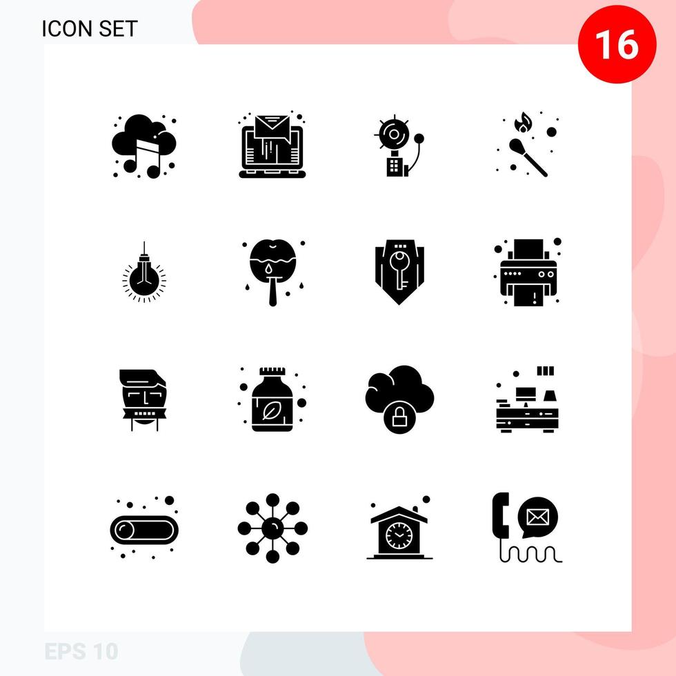 Stock Vector Icon Pack of 16 Line Signs and Symbols for light match alarm flame intruder Editable Vector Design Elements