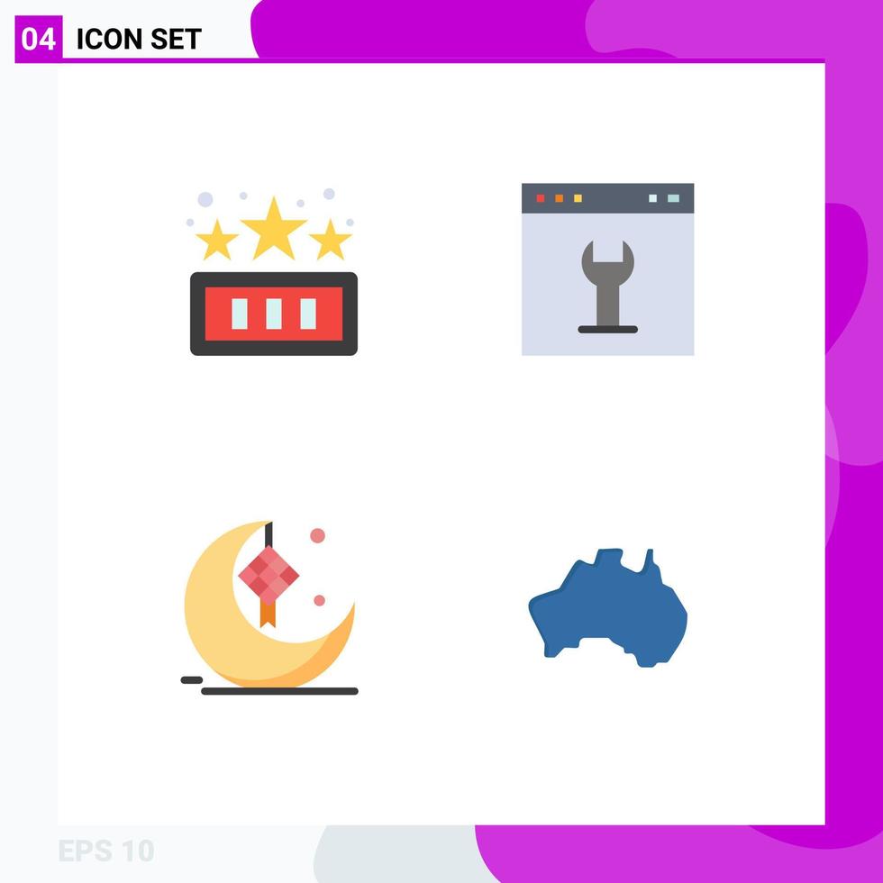 Set of 4 Vector Flat Icons on Grid for high score moon play interface decoration Editable Vector Design Elements