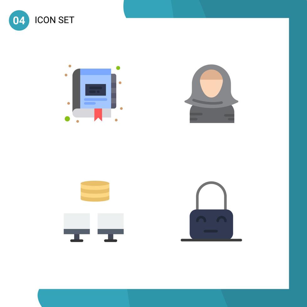 Modern Set of 4 Flat Icons and symbols such as book islam marketing avatar database Editable Vector Design Elements