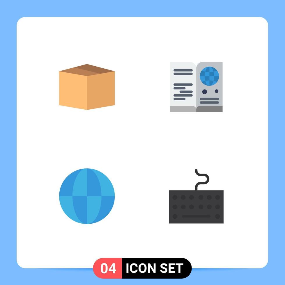 Stock Vector Icon Pack of 4 Line Signs and Symbols for box globe passport travel hardware Editable Vector Design Elements