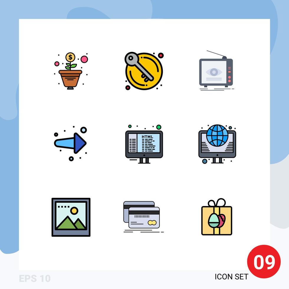 Set of 9 Modern UI Icons Symbols Signs for coding right broadcast forward arrow Editable Vector Design Elements