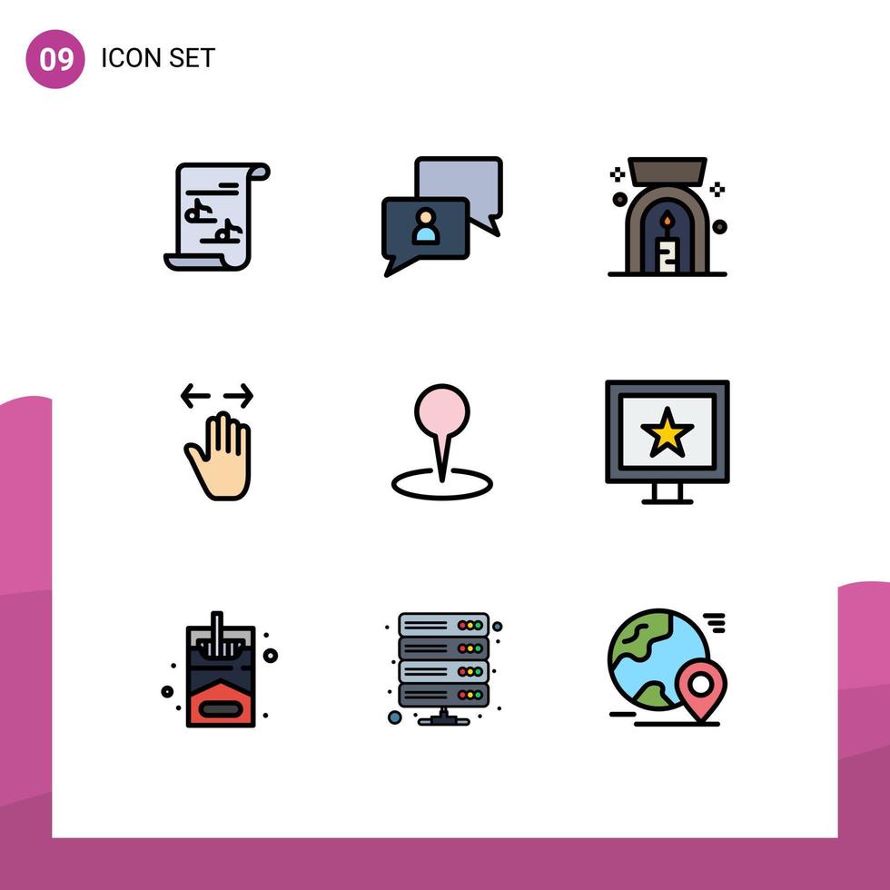 Universal Icon Symbols Group of 9 Modern Filledline Flat Colors of map zoom out aroma spa lamp right gesture Editable Vector Design Elements