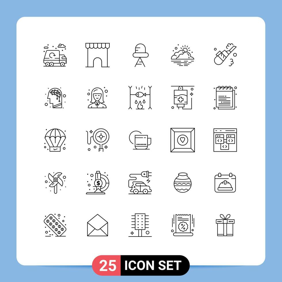 Modern Set of 25 Lines Pictograph of cleaning weather diode sun day Editable Vector Design Elements