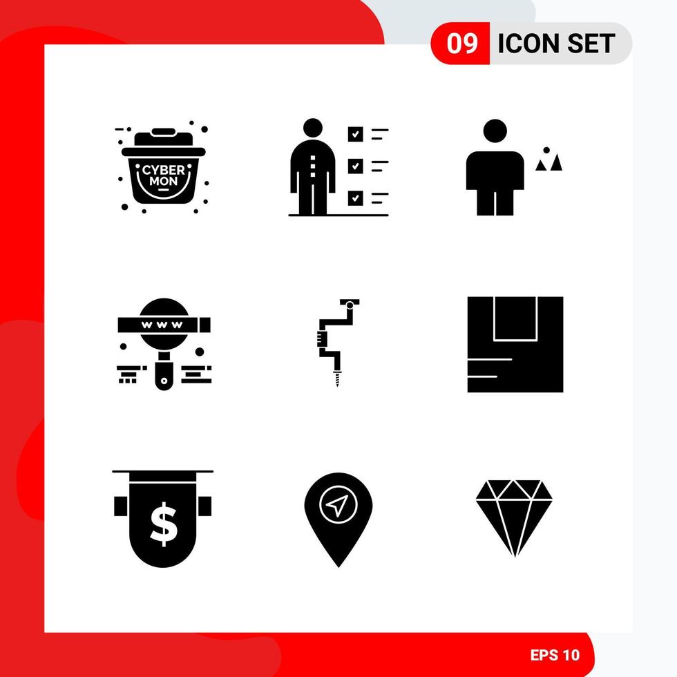 Creative Set of 9 Universal Glyph Icons isolated on White Background Creative Black Icon vector background